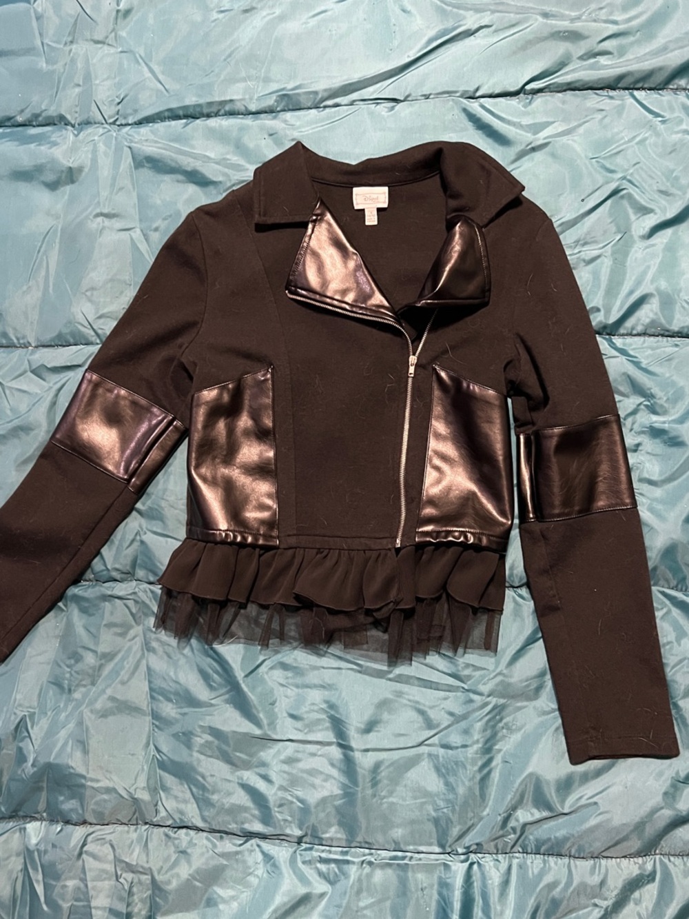 Disney Black Faux-Leather Moto Jacket with Tulle Ruffle